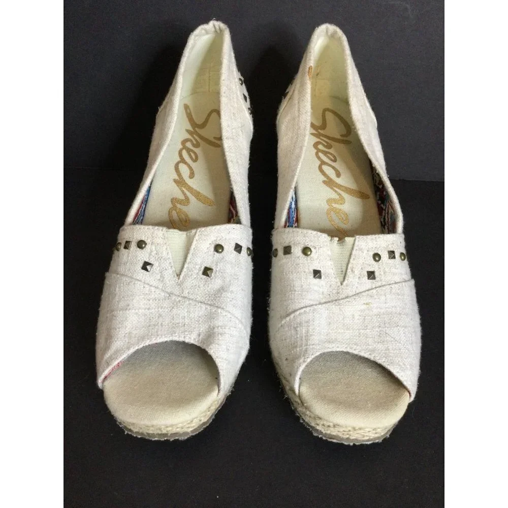 Skechers Women's Espadrille Open Toe Wedge Heel Platform Sandal Slip On Size 8.5